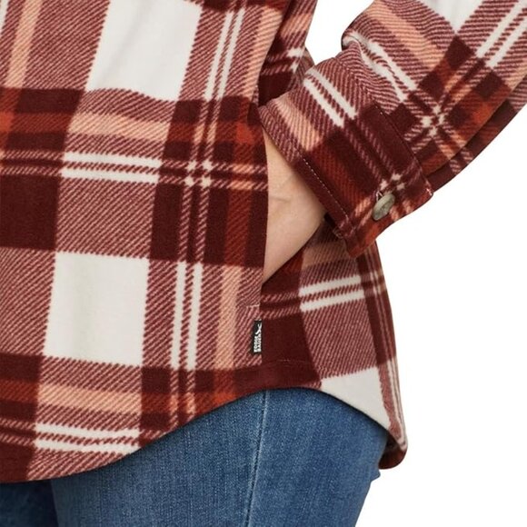 NWT Eddie Bauer Women's Microfleece Shirt Jacket Brown Check Size M $75 H313 - Picture 4 of 5